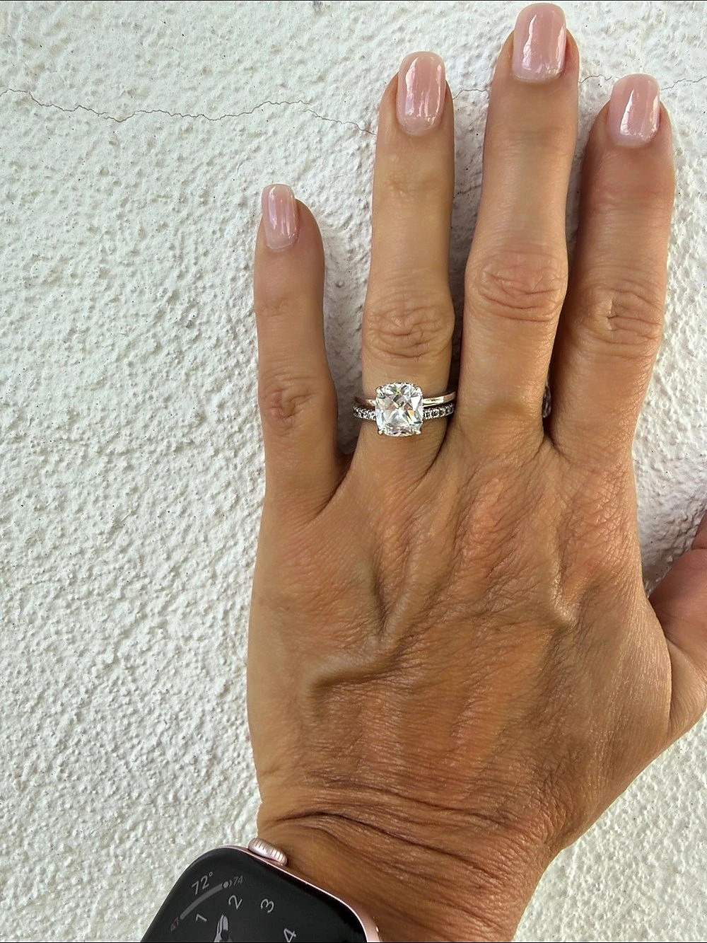 Cushion Cut White Sapphire Solitaire Ring in Silver Like New